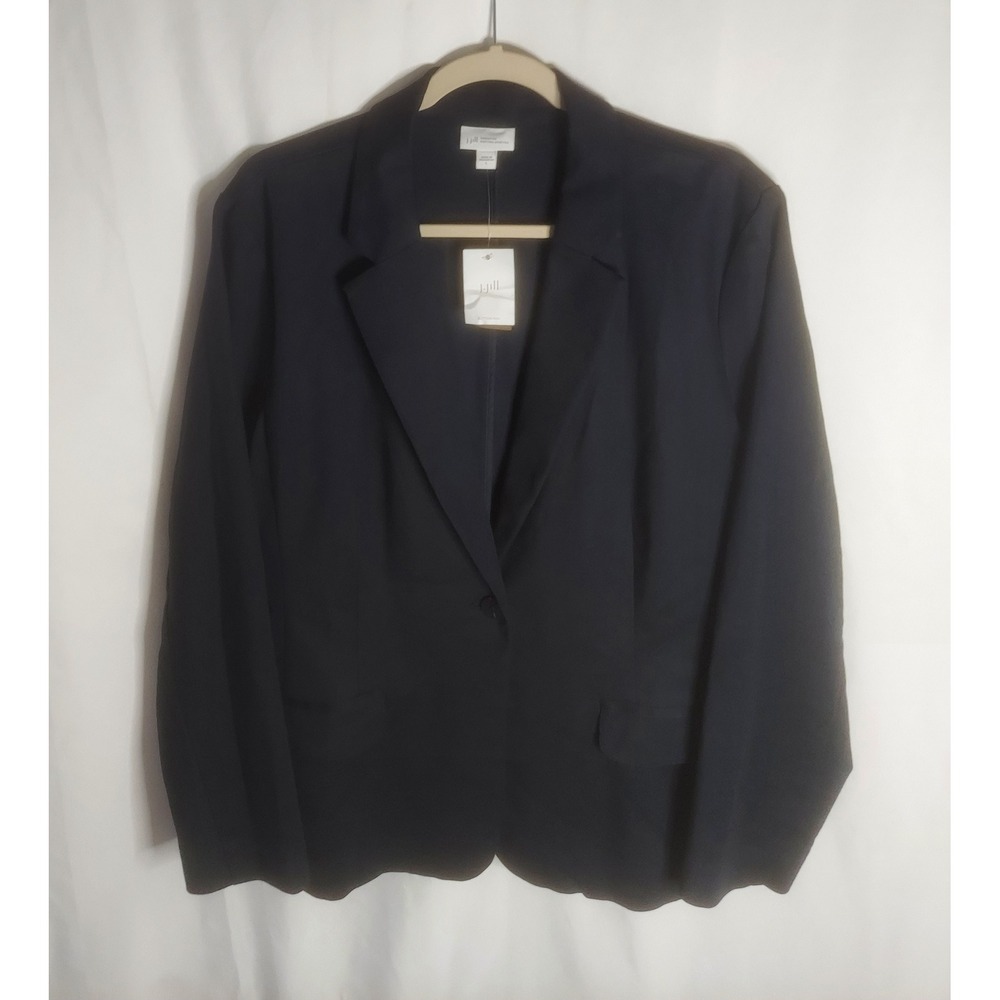 J. Jill Womens Navy Blue Essential Cotton Stretch Knit Blazer Jacket Large NWT